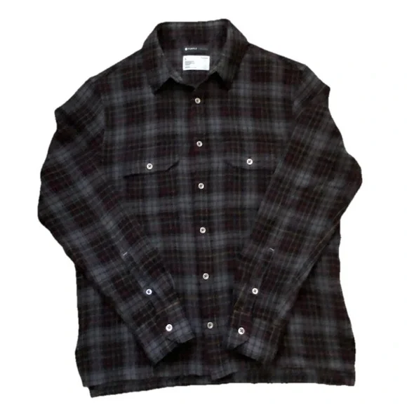 PURPLE-BRAND | 100% Wool Button Down Flannel Plaid Shirt Large - Picture 3 of 16